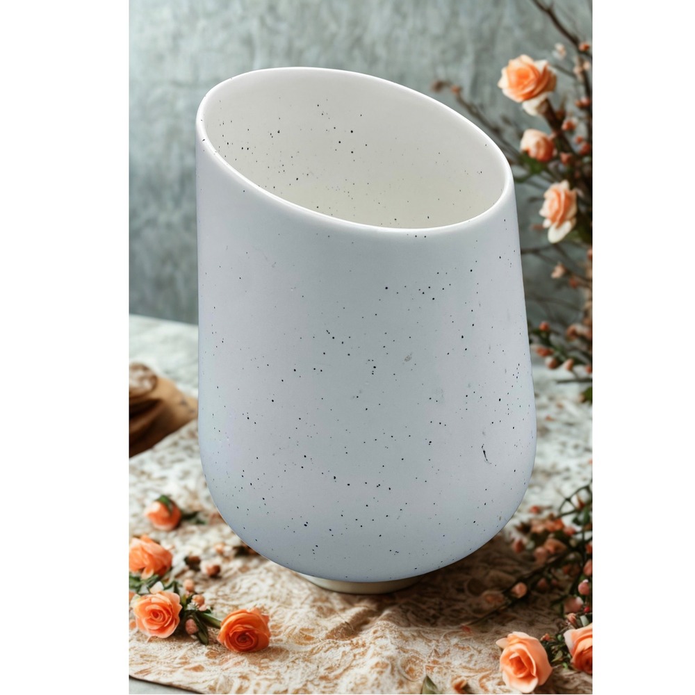 Ziruma White Speckled‎ Ceramic Vase Angled Modern Home Decor